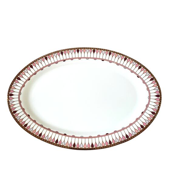 Grace Teaware Fine Porcelain Oval Serving Platter 14x9 Pink Gold Geometric New - Picture 2 of 12